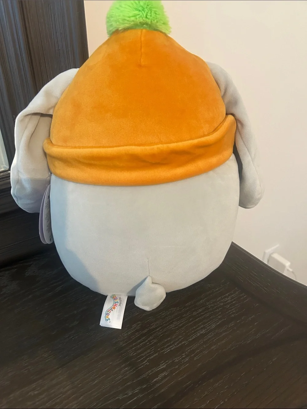 Valentina SQUISHMALLOWS Gray Bunny Plush with Orange Beanie and Lime Pom Pom
